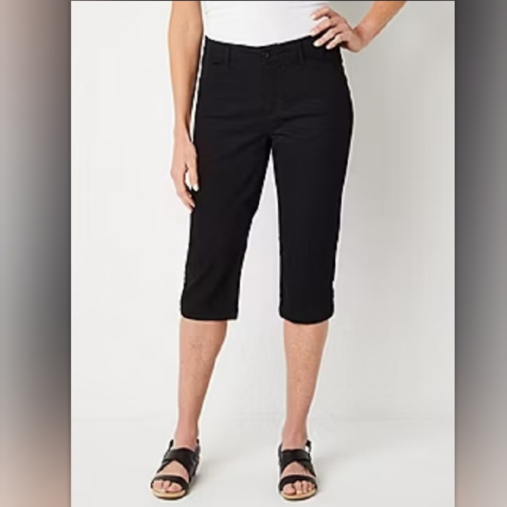 St. John's Bay Womens Secretly Slender Mid-Rise Capri Pants Sz 2 BLK